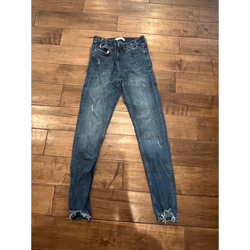 Zara Basic Distressed Skinny Jeans High Rise Dark Wash‎ Denim Size 4